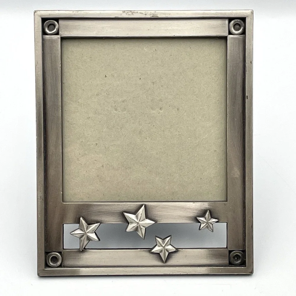 Vintage 1998 ELSA Americana Stars Brushed Pewter 3x3 Photo Frame 4.25x5